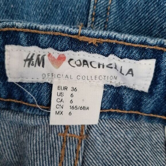 H&M X COACHELLA High-Rise Floral Embroidery Jean Shorts Sz 6 - Picture 10 of 11